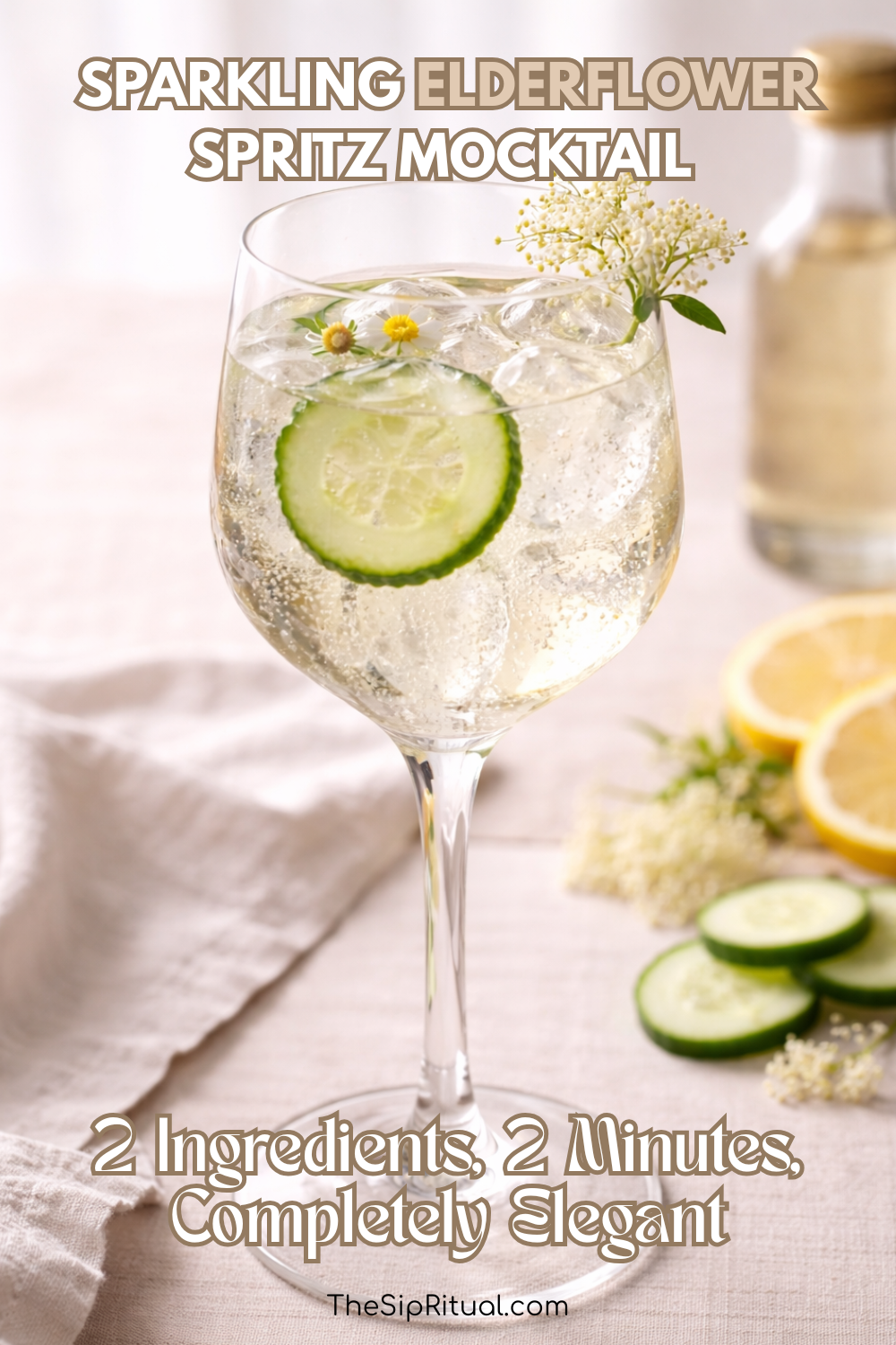 Sparkling Elderflower Spritz Mocktail (2 Ingredients, 2 Minutes, Endlessly Elegant)