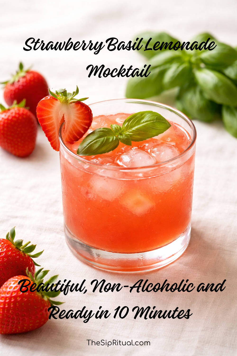 Strawberry Basil Lemonade Mocktail (Non-Alcoholic, 10 Minutes)
